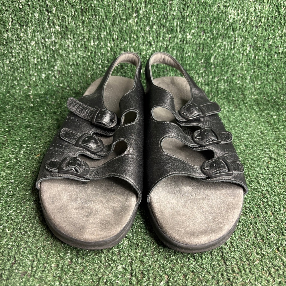 SAS Nudu Adjustable Triple Strap Leather Comfort Slingback Sandal Black Women 9M